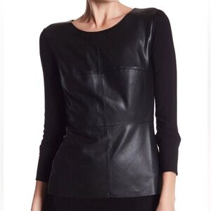 Bailey 44 Black faux Leather Panel Long Sleeve top women’s size medium shirt